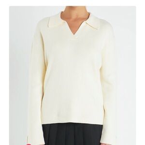 English Factory Cream V-Neck Sweater